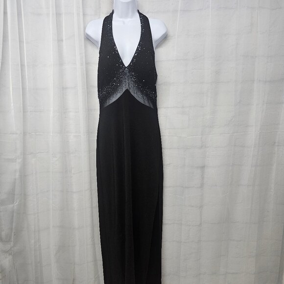 Vintage Blondie Nite by Jaslene Y2K Black Beaded Evening Dress Maxi Mesh 13 - Picture 7 of 7